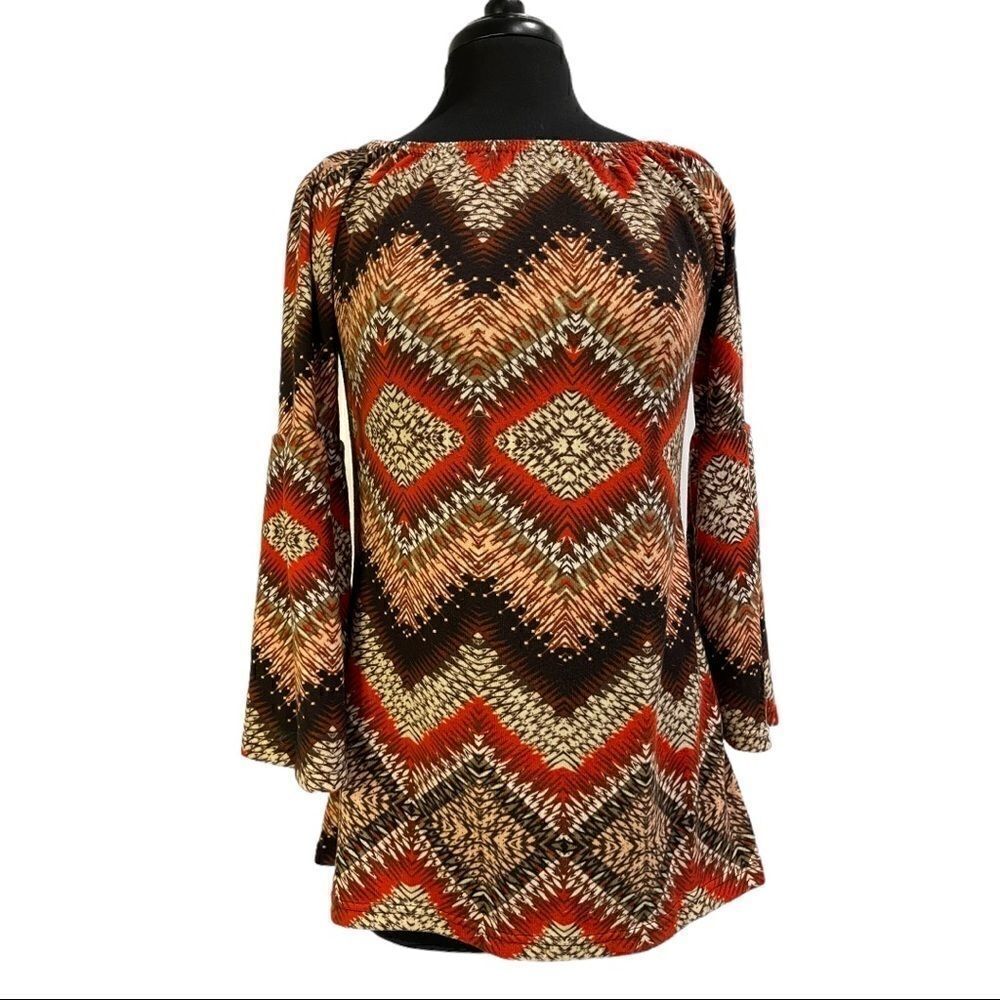 𝅺WINWIN Retro Patterned Bell Sleeve Tunic Sz S-M